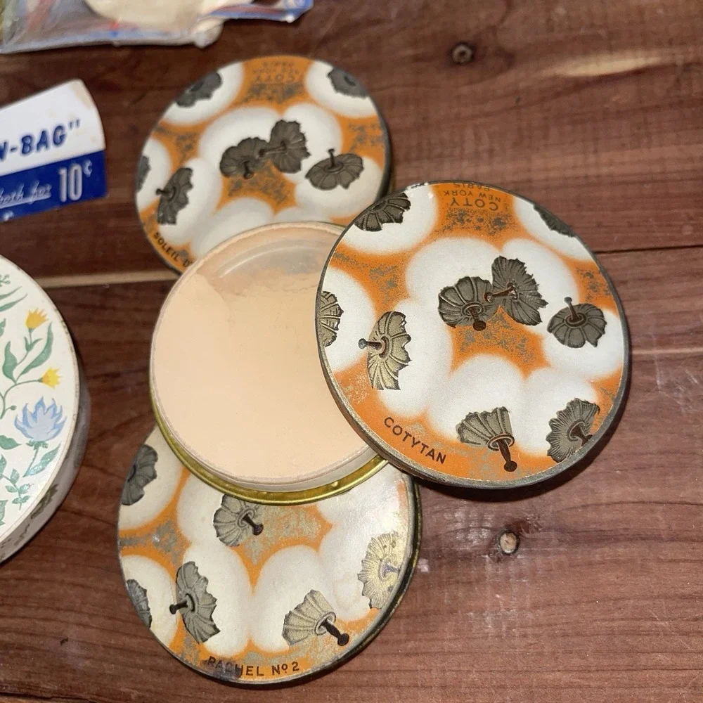 Vtg 1940s-50s Cosmetics Lot Coty Airspun Ponds Lady Esther Powder Tins Ambrosia